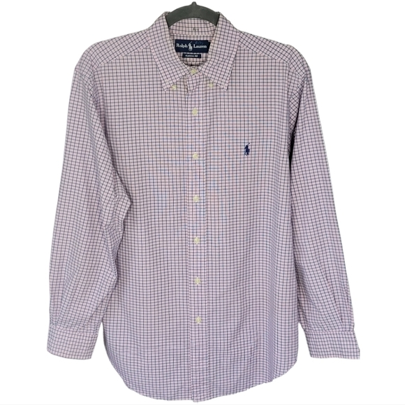 RALPH LAUREN Men's Classic Fit Long Sleeve Sz 32/33 15¹/² Pink Blue White Checks - Picture 1 of 12